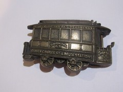 vintage 1979 solid brass Union Pass 65 Railway die-cut train car belt buckle