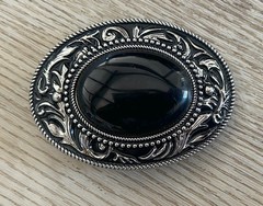 Black Onyx Stone Belt Buckle Western Silver Engraved Cowboy Rodeo Style