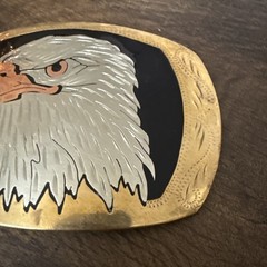 Vintage German Silver Belt Buckle Bald Eagle Head Gold Silver & Copper Tone