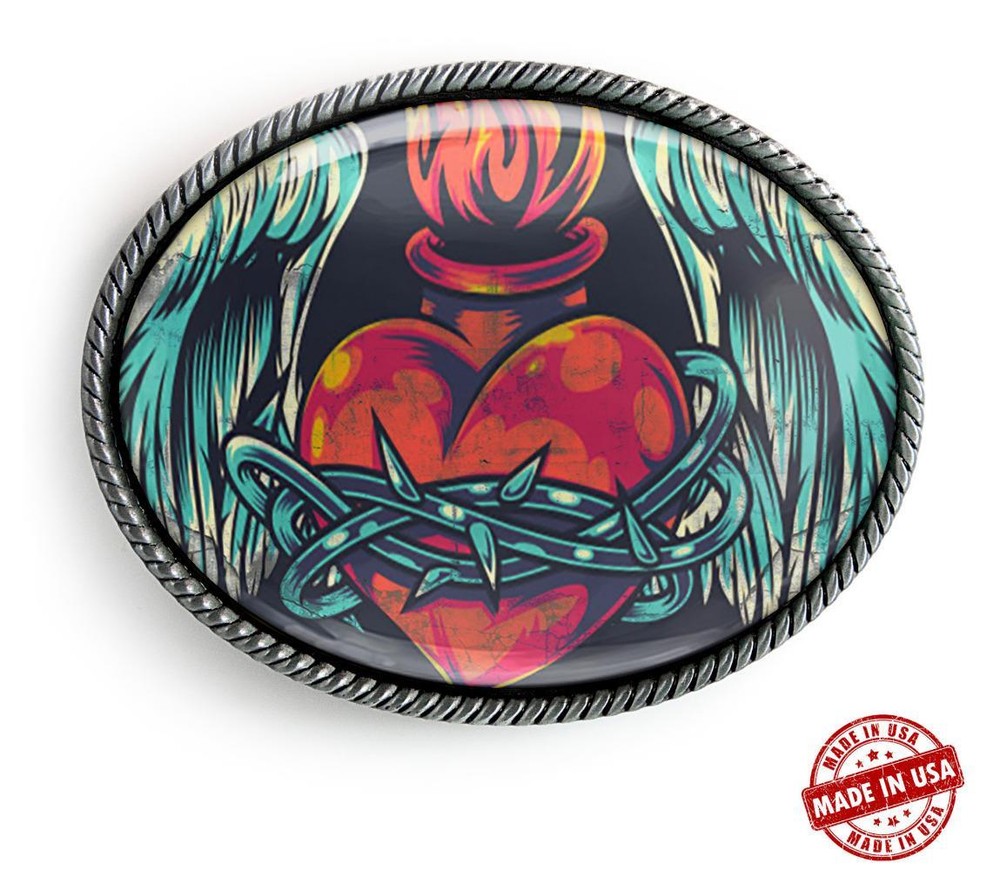 Sacred Heart Tattoo Graffiti Street Art Handmade Artisan Belt Buckle
