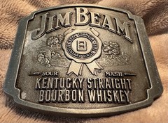 Jim Bean Whiskey Cowboy Rodeo Advertising Belt Buckle Country Western Solid