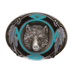 NEW Men Western Fashion Belt Buckle Silver Metal Bear Hunter Feather Black Blue