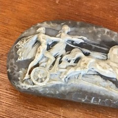 Vintage Large Carved Cream & Brown Resin Woman and Man Chariot Horses Belt Buckl