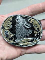 vintage WOLF belt buckle NATIVE AMERICAN INDIAN siskiyou SOUTHWESTERN engamel
