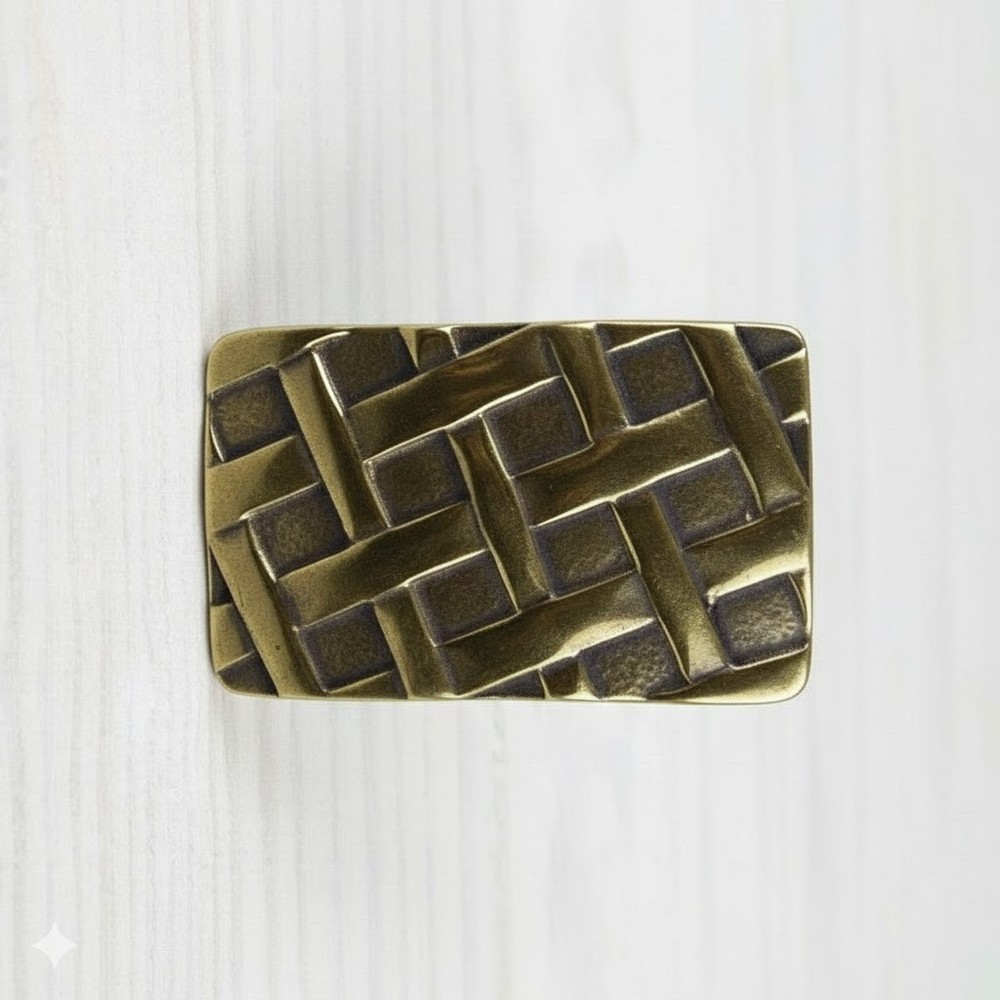 Grid Belt Buckle Rectangular Old Brass Vintage Braided Pattern Masculine