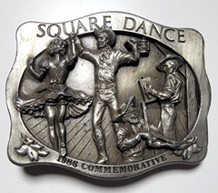 Arroyo Grande Belt Buckle Square Dancing #339 1985 Pewter 3.25&Prime;x2 5/8&Prime; Fit 1.75