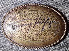 Vintage Tommy Hilfiger Belt Buckle Brass Oval 3 1/4&Prime; x 2 1/4&Prime; EUC