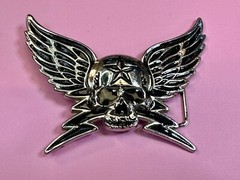 Winged Skull with Stars Reflective Gothic Punk Motorcycle Biker Belt Buckle