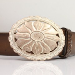 Floral Ornament Belt Buckle 4cm, Elegant Design in Roseperla & Dark Silver