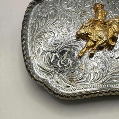 Vintage Silver Tone Plated Belt Buckle Bull Riding Western Cowboy