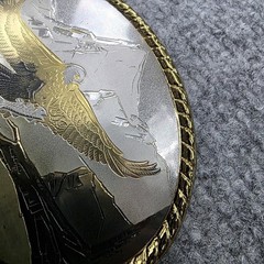 Bald Eagle Mountain Scene Belt Buckle Made in USA Western Gold Trim Wildlife VTG