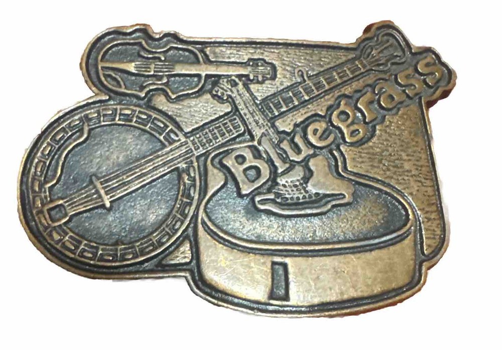 Vintage Brass Copper Tone Bluegrass Guitar Banjo Fiddle Belt Buckle A1