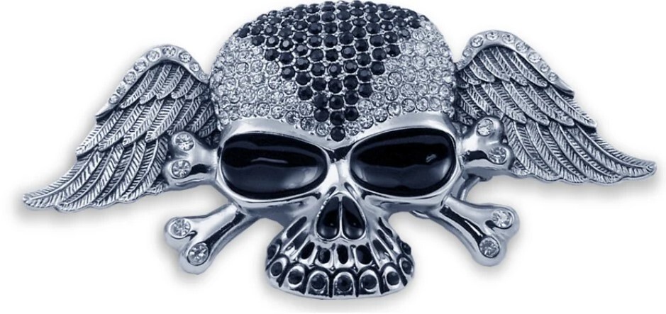Winged Skull Rhinestone Belt Buckle