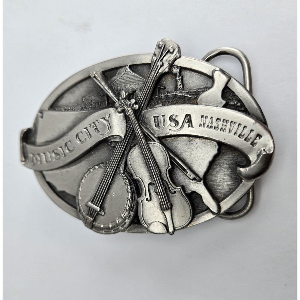 Vintage 80s Pewter Music City USA Nashville Made by Siskiyou Buckle Co. Inc 1984