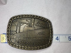 FMC Safety Award Belt Buckle – 2,500,000 Hours – Brass Industrial Factory Scene