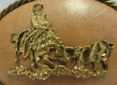 Leather Belt Buckle with Rope Trim Western Rodeo Cowboy Bull