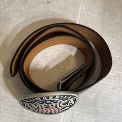 Montana Silversmiths Make America Great Again Flag Belt Buckle w/ Leather Belt