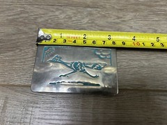 Vintage Chambers Belt Co. Turquoise Look Silver-Tone Road Runner Belt Buckle USA