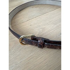 HALSTON brown leather belt with solid brass gold tone buckle