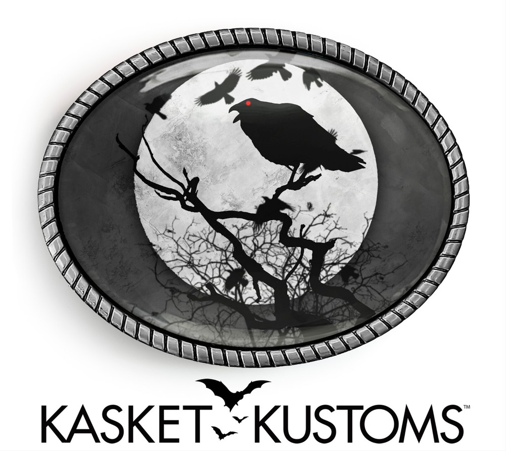 Raven Belt Buckle – Halloween Gothic Red Handmade Artisan Buckle – 955-2