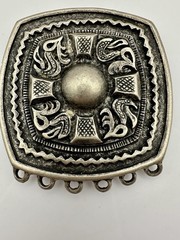 VTG Western Belt Buckle Ornate Silver Aztec Mexican Style EUC Heavy