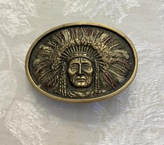 BTS Solid Brass 1978 Indian Chief belt buckle Indian chief head dress