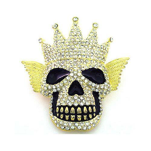 Bling Rhinestones King Crown Angel Wings Skull Skeleton Gold Metal Belt Buckle