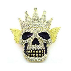 Bling Rhinestones King Crown Angel Wings Skull Skeleton Gold Metal Belt Buckle