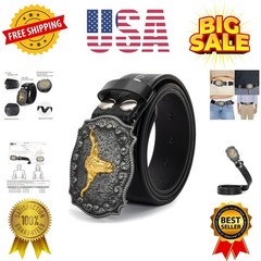 Western Cowboy-Belts for Men Big-Buckle Longhorn-Bull Pu-Leather Rodeo Cowgirl-B