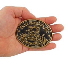 Don&rsquo;t Tread On Me Gadsden Flag Snake Belt Buckle Antique Bronze Black Enamel