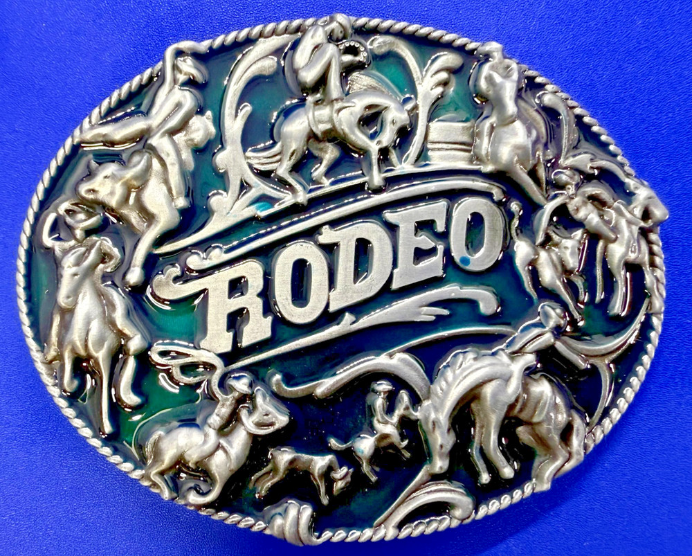 Cowboy Rodeo Calf Roping Bucking Bronco Rancher Enameled New Western Belt Buckle
