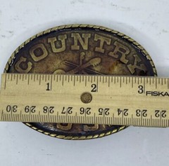 VTG Country Music Enamel Solid Brass Oval Belt Buckle Music