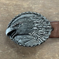 Nickel Screaming Eagle Belt Buckle w/Brown Leather Belt Size 36 Western Cowboy