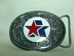Hard Hat Brand Made n USA MEN&rsquo;S Belt BUCKLE Enameled Ctr w/ Red White Blue STAR