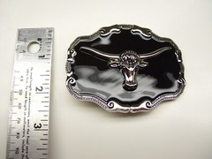 Belt Buckle Bull Steer Cowboy Western Rodeo 3.5&Prime; x 2.5&Prime; for 1.5&Prime; Belt Black