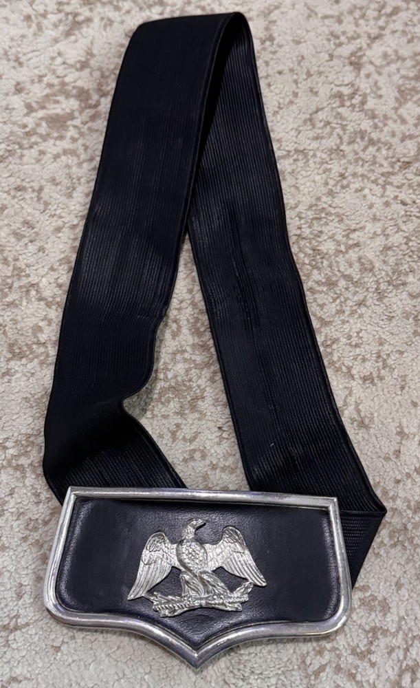 ACCESSOCRAFT SILVER TONE AND FAUX BLACK LEATHER EAGLE BELT BUCKLE BLACK BELT