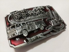 ♈ FIRE DEPARTMENT Belt Buckle red inlets ♈ Fire Dept Great gift.Classic retro