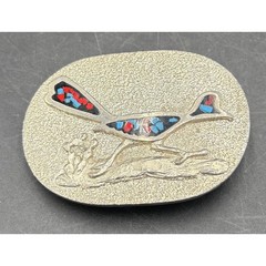 Vtg Siskiyou 1979 Roadrunner Belt Buckle BB787 Red Blue Chip Inlay Silver Tone