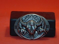 Pre-Owned Silver Tone Skull Bull Head Belt Buckle