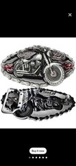 Motorcycle Biker Flames Belt Buckle Men Silver Black Red Metal Western