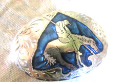VINTAGE AWARD DESIGN SILVERSMITH COLLECTION HAND ENGRAVED HORSE RIDING INLAID