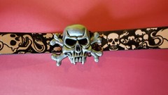 SKULLS SKULLS SULLS Genuine Cowhide Leather Belt & Skull Detail Epoxy Buckle