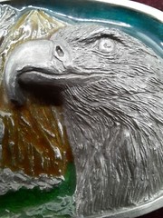Vintage Large Portrait Eagle Head Enameled Belt Buckle , 1986 C + J