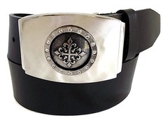 WASHED UP HOLLYWOOD #074SV SILVER FINISH 1.5&Prime; FLEUR SHIELD PLATE BELT BUCKLE