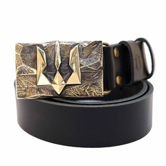Handmade brass belt buckle « Ice and fire », Ukrainian trident low poly geometric