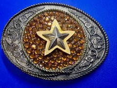 Five Point Star Sparkling Yellow Rhinestone Cowboy Cowgirl Western Belt Buckle