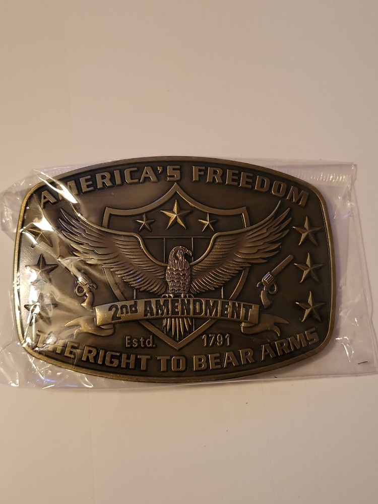 America&rsquo;s Freedom Belt Buckle 2nd Amendment Bronze Eagle Shield Stars