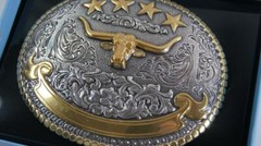 M&F WESTERN Nocona Silver & Gold tone Steer Head Belt Buckle 37401