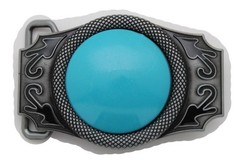 Men Women Western Fashion Belt Buckle Silver Metal Big Turquoise Blue Southern