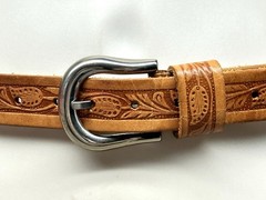 Vintage Inspired Tooled Leather Belt Silver Buckle Fits 24–28 Western Cowboy
